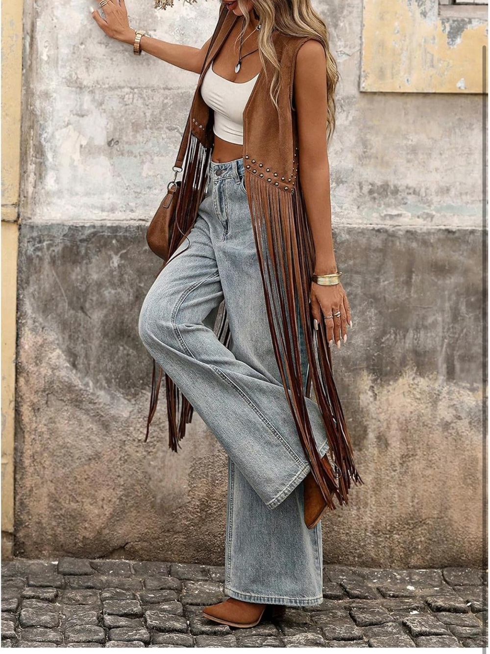 Brown Fringe Suede Vest boho cardigan festival - Picture 3 of 4
